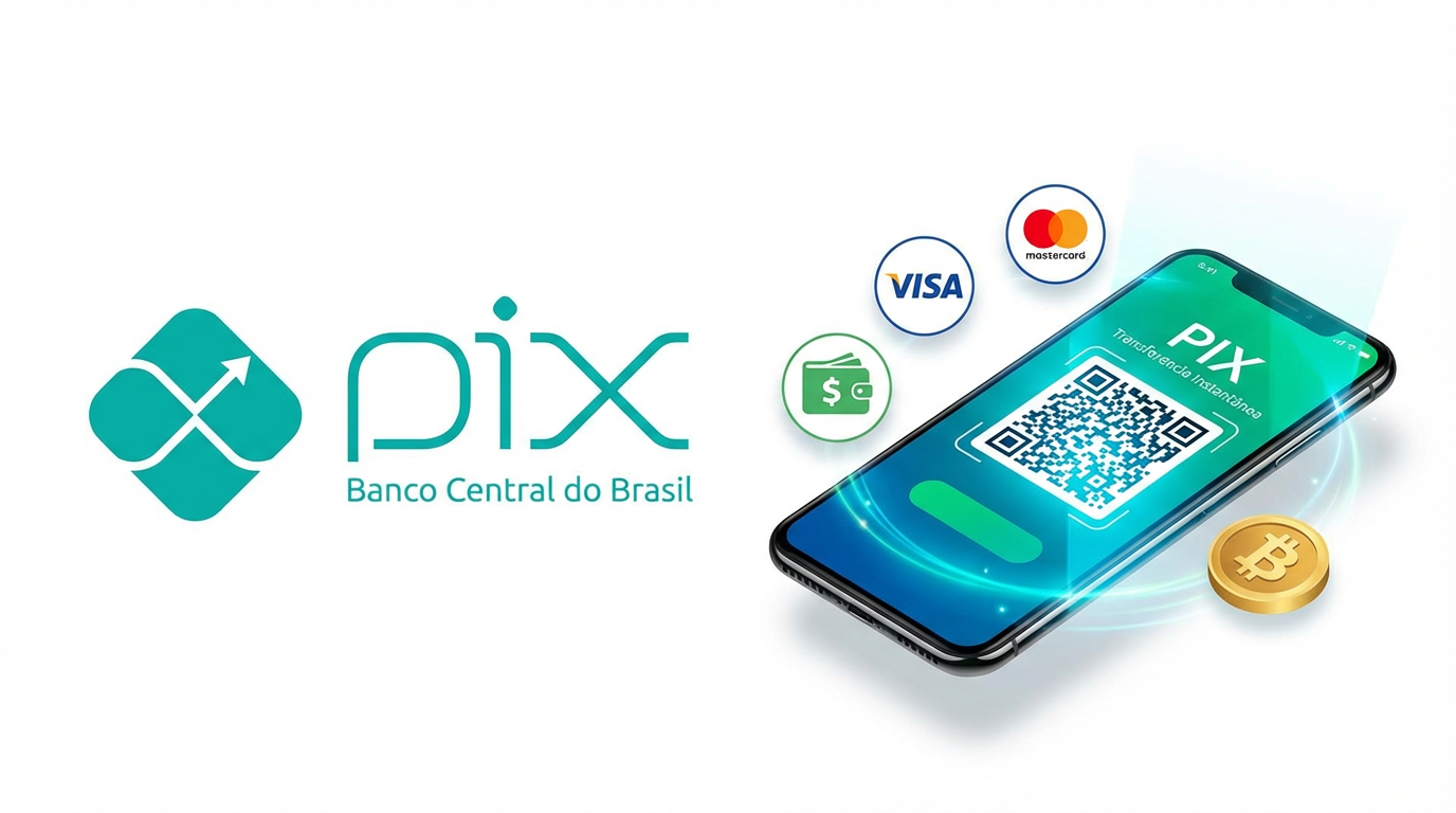 Métodos de pagamento incluindo PIX, cartões e criptomoedas